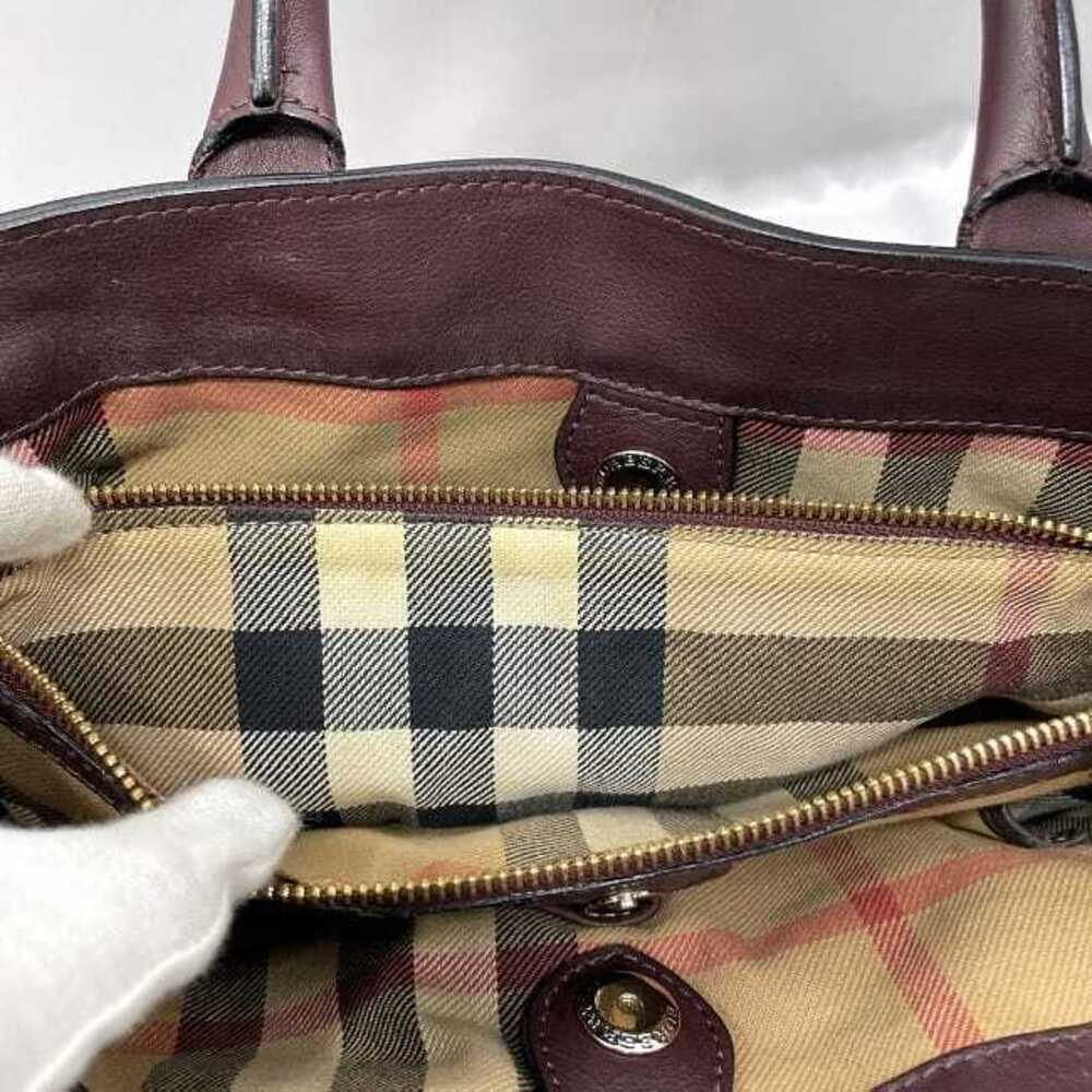 Burberry Bag Bordeaux Red Beige Check Leather Handbag Shoulder Wine Red Logo - Picture 4 of 10